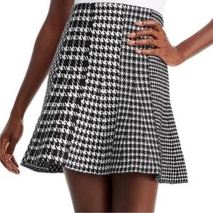 MILLY Check Mix‎ Houndstooth Knit Fit & Flare Skater Skirt Black & White XL